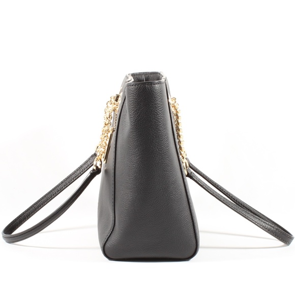 Coach Chain Shoulder Bag Black Leather Tote NEW - Picture 3 of 9